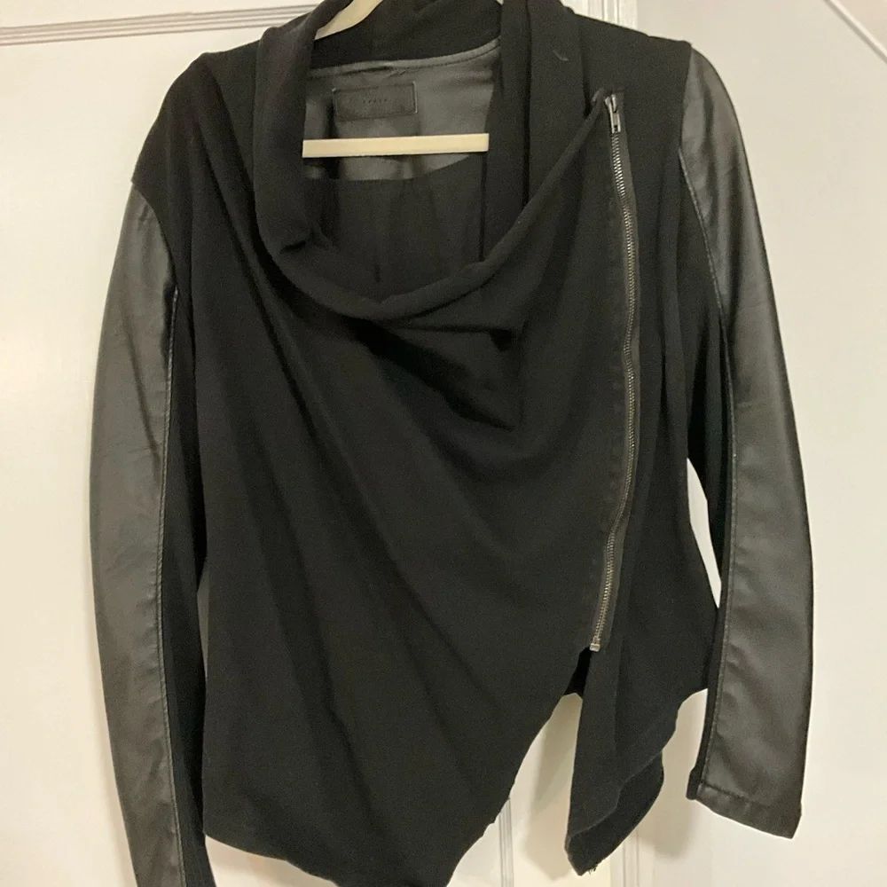 Blank NYC Black Asymmetrical Leather Sleeve Jacket - Picture 6 of 7